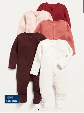 5 Pack: Old Navy Baby Footed Zipper One-Piece (NB)